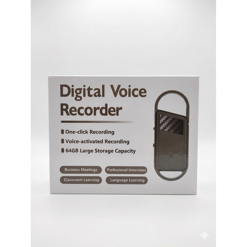 64GB Digital Voice Recorder Voice Activated One-Click Recording Keychain Black